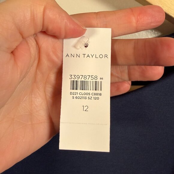 Ann Taylor Jersey Sheath Dress Size 12 Navy Blue Midi Work Career Business - Picture 4 of 8
